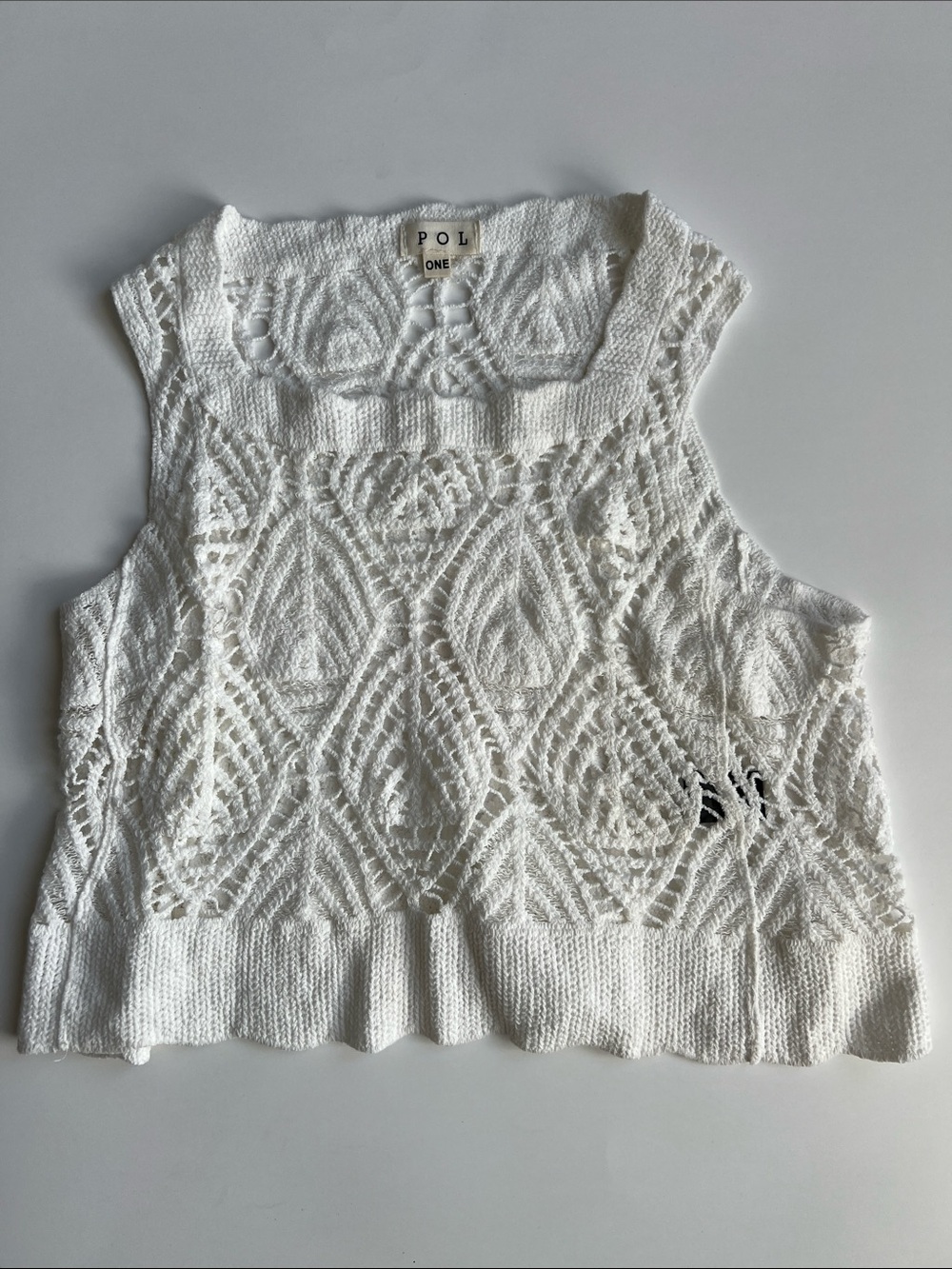 POL White Openwork Knit Sleeveless Tank
